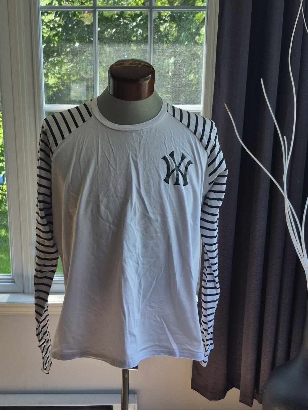 White & Black Striped Raglan Long Sleeve Top